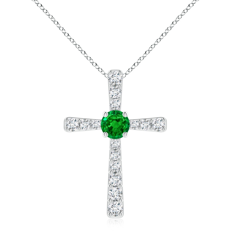 8mm AAAA Emerald and Diamond Cross Pendant in White Gold 