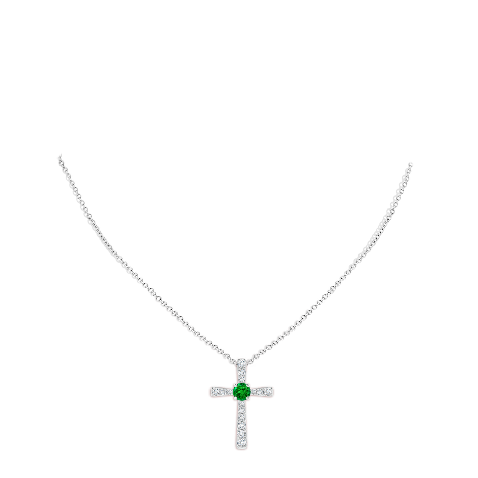 8mm AAAA Emerald and Diamond Cross Pendant in White Gold pen