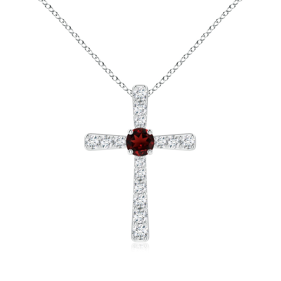 3.5mm AAA Garnet and Diamond Cross Pendant in 9K White Gold 