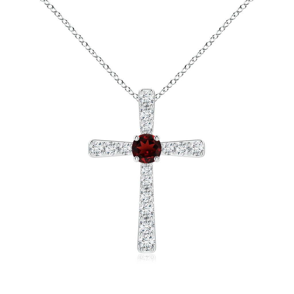 3.5mm AAA Garnet and Diamond Cross Pendant in White Gold 