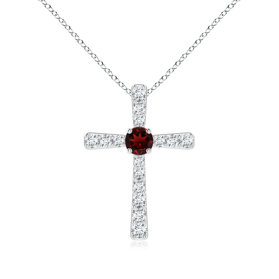 3.5mm AAA Garnet and Diamond Cross Pendant in White Gold 