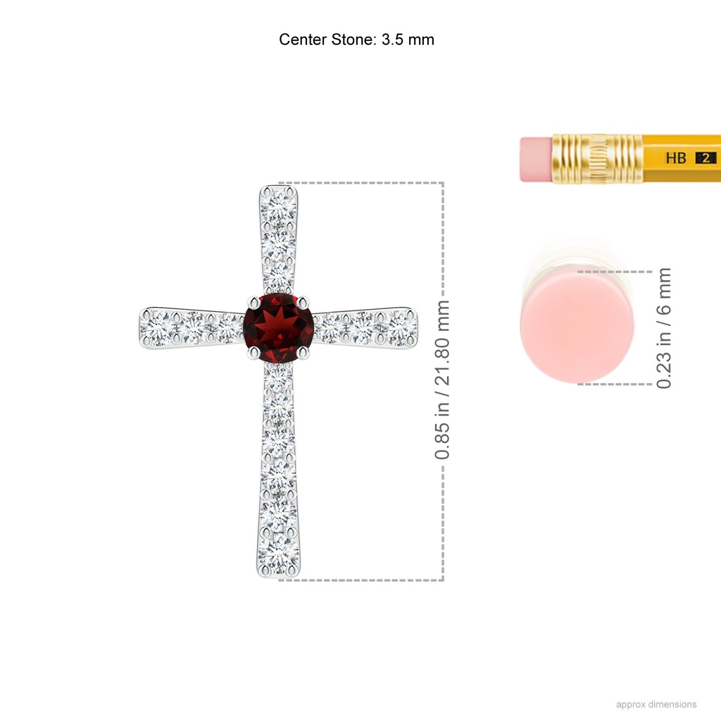 3.5mm AAA Garnet and Diamond Cross Pendant in White Gold Ruler