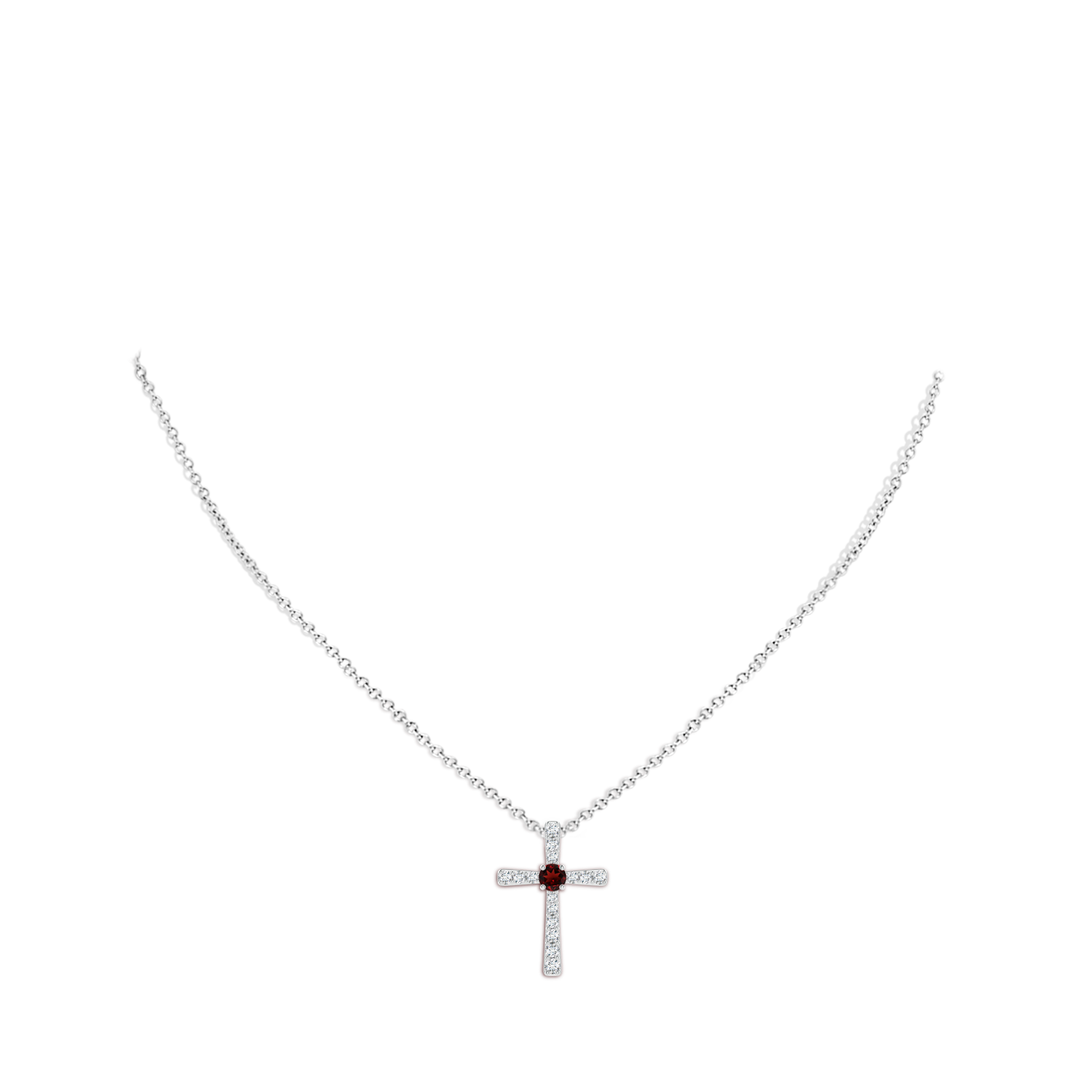 3.5mm AAA Garnet and Diamond Cross Pendant in White Gold - body_neck