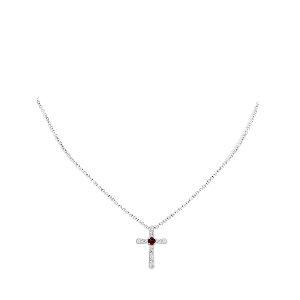 3.5mm AAA Garnet and Diamond Cross Pendant in White Gold Body-Neck