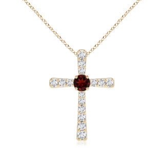 3.5mm AAA Garnet and Diamond Cross Pendant in Yellow Gold