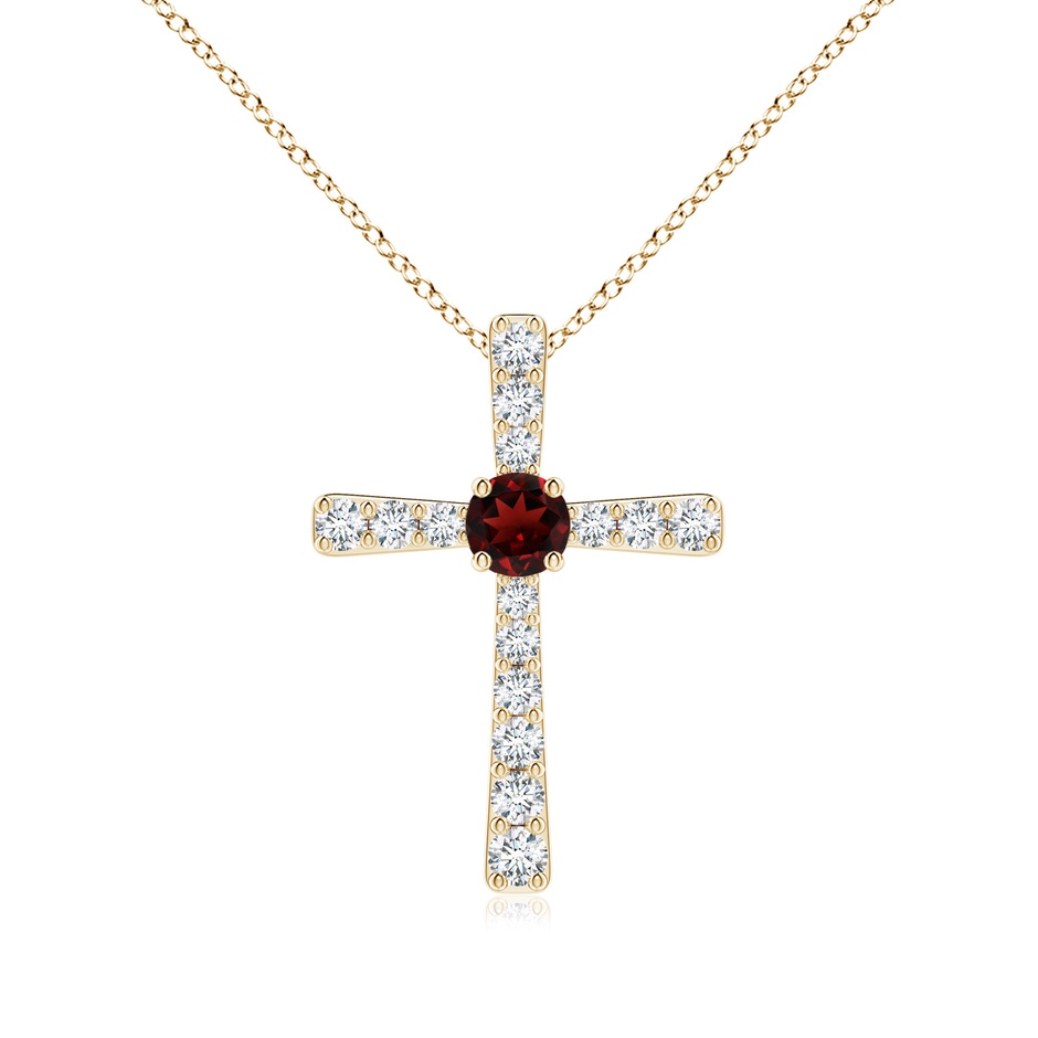 3.5mm AAA Garnet and Diamond Cross Pendant in Yellow Gold 