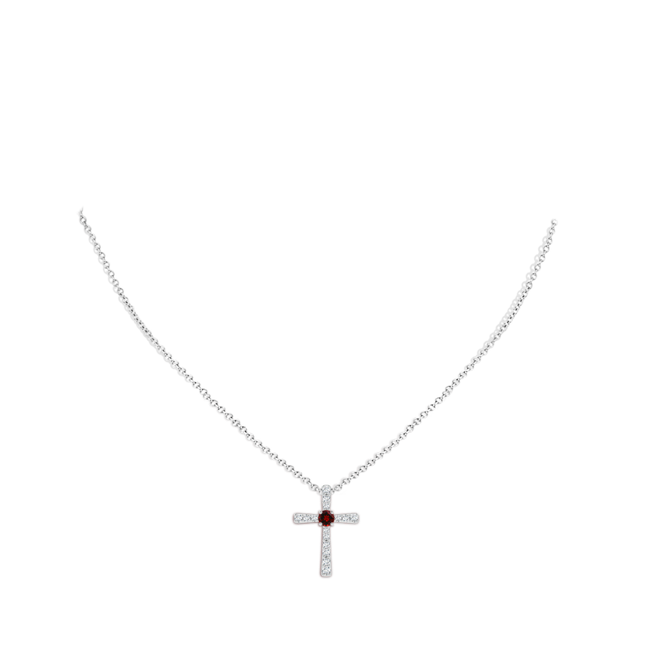 3.5mm AAAA Garnet and Diamond Cross Pendant in P950 Platinum body-neck