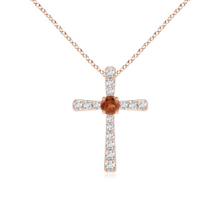 3mm A Garnet and Diamond Cross Pendant in Rose Gold