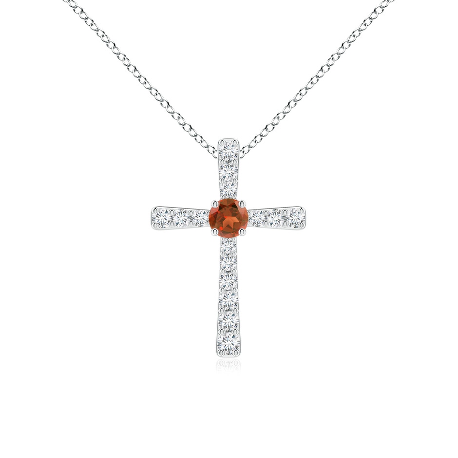 3mm A Garnet and Diamond Cross Pendant in White Gold 