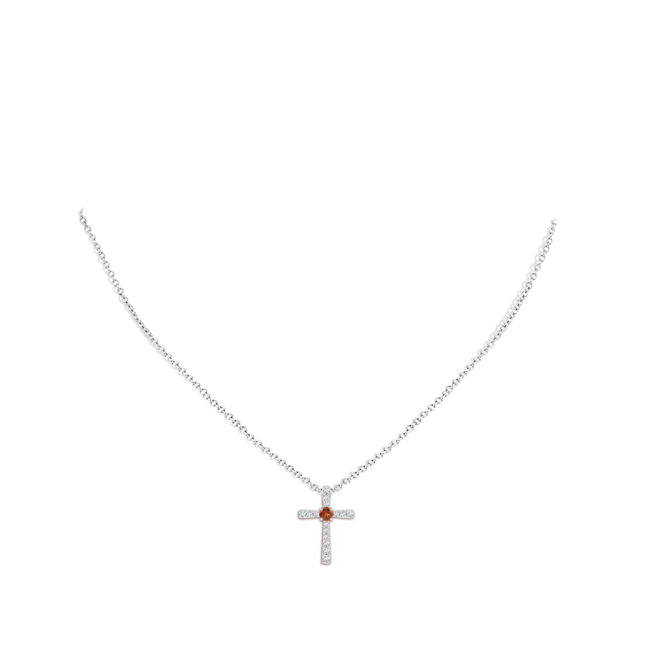 3mm A Garnet and Diamond Cross Pendant in White Gold body-neck