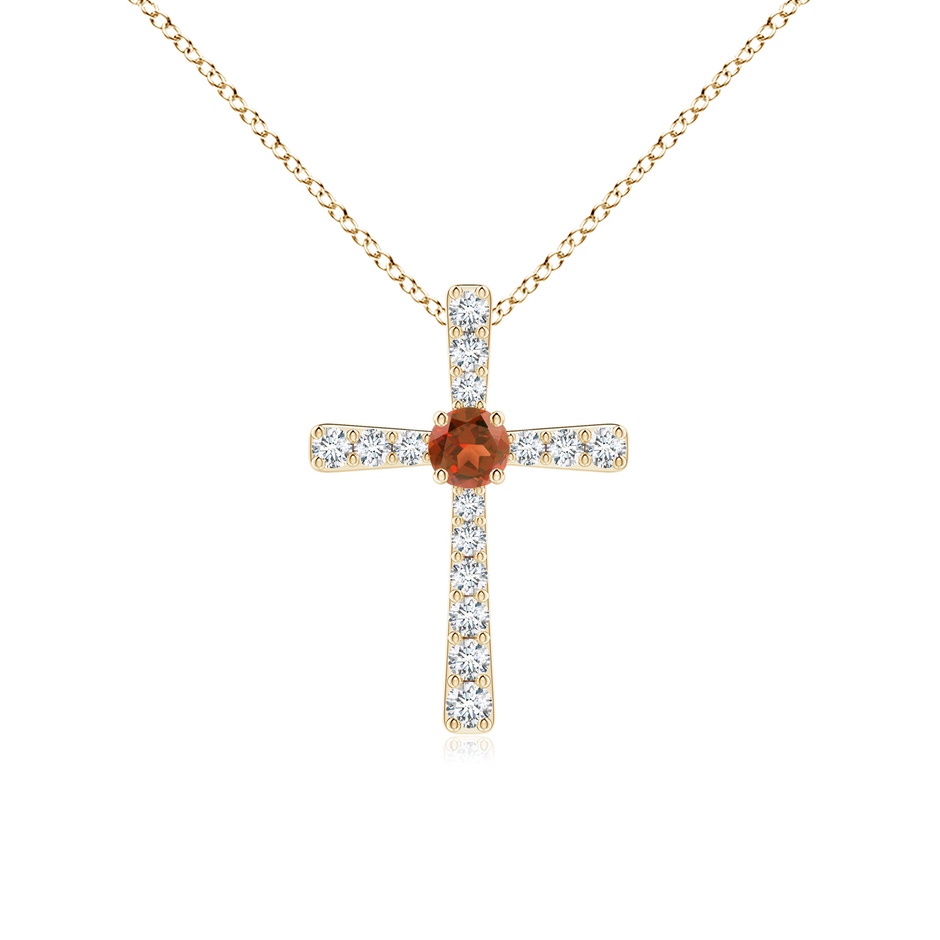 3mm A Garnet and Diamond Cross Pendant in Yellow Gold 