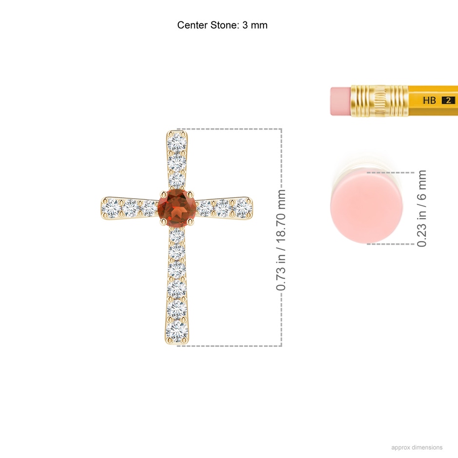 3mm A Garnet and Diamond Cross Pendant in Yellow Gold ruler