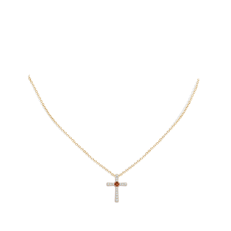 3mm A Garnet and Diamond Cross Pendant in Yellow Gold body-neck