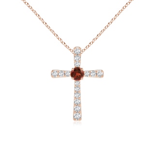 3mm AAAA Garnet and Diamond Cross Pendant in 9K Rose Gold