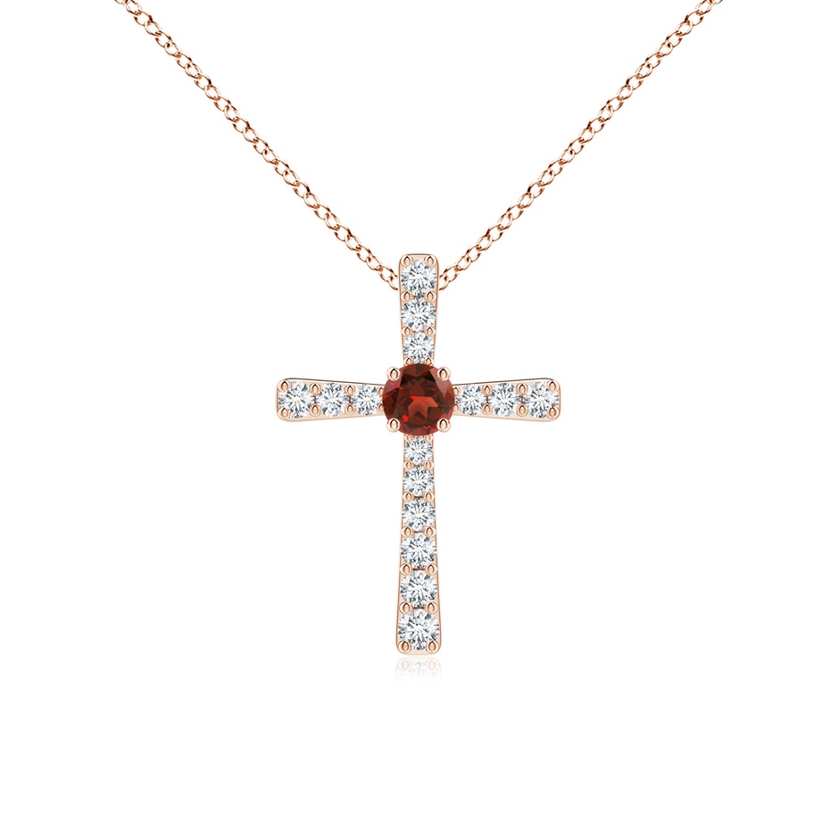 3mm AAAA Garnet and Diamond Cross Pendant in Rose Gold 