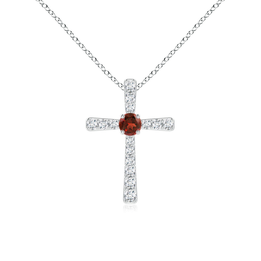 3mm AAAA Garnet and Diamond Cross Pendant in White Gold