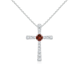 3mm AAAA Garnet and Diamond Cross Pendant in White Gold