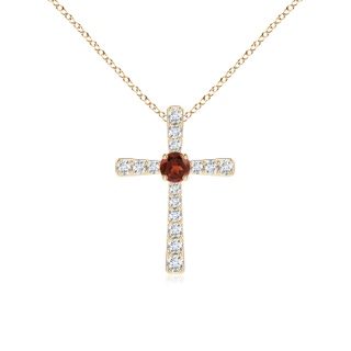 3mm AAAA Garnet and Diamond Cross Pendant in Yellow Gold