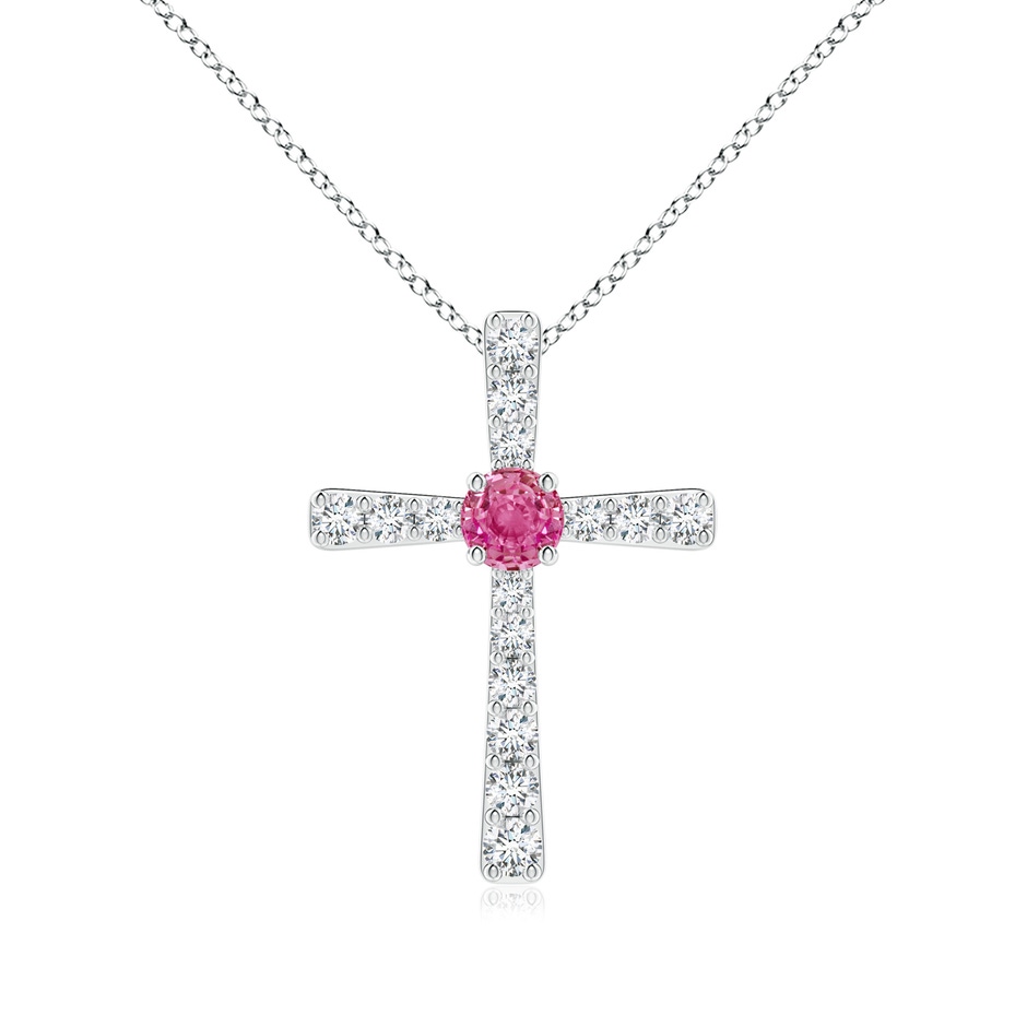 3.5mm AAA Pink Sapphire and Diamond Cross Pendant in White Gold 