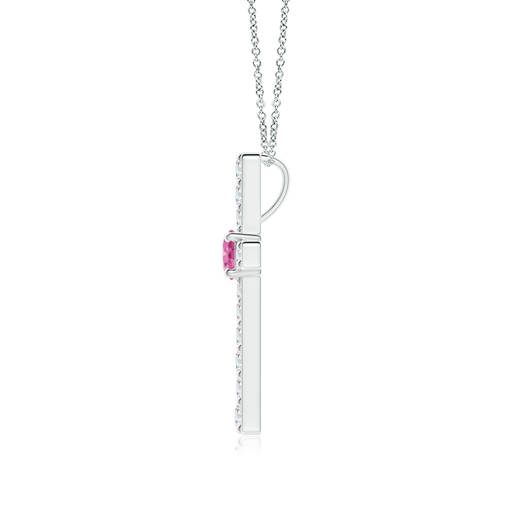 3.5mm AAA Pink Sapphire and Diamond Cross Pendant in White Gold Side-1