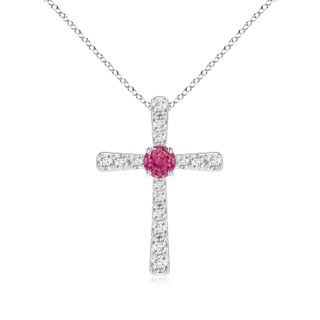 3.5mm AAAA Pink Sapphire and Diamond Cross Pendant in P950 Platinum