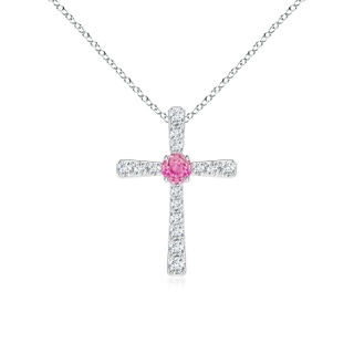 3mm AA Pink Sapphire and Diamond Cross Pendant in White Gold
