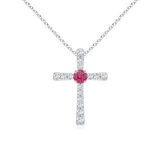 3mm AAAA Pink Sapphire and Diamond Cross Pendant in P950 Platinum