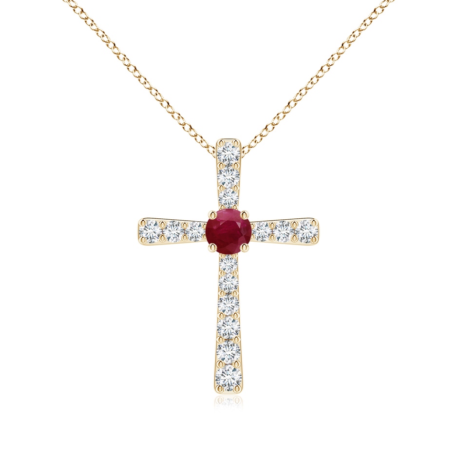 3.5mm A Ruby and Diamond Cross Pendant in 18K Yellow Gold 
