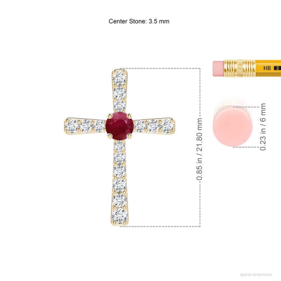 3.5mm A Ruby and Diamond Cross Pendant in 18K Yellow Gold ruler