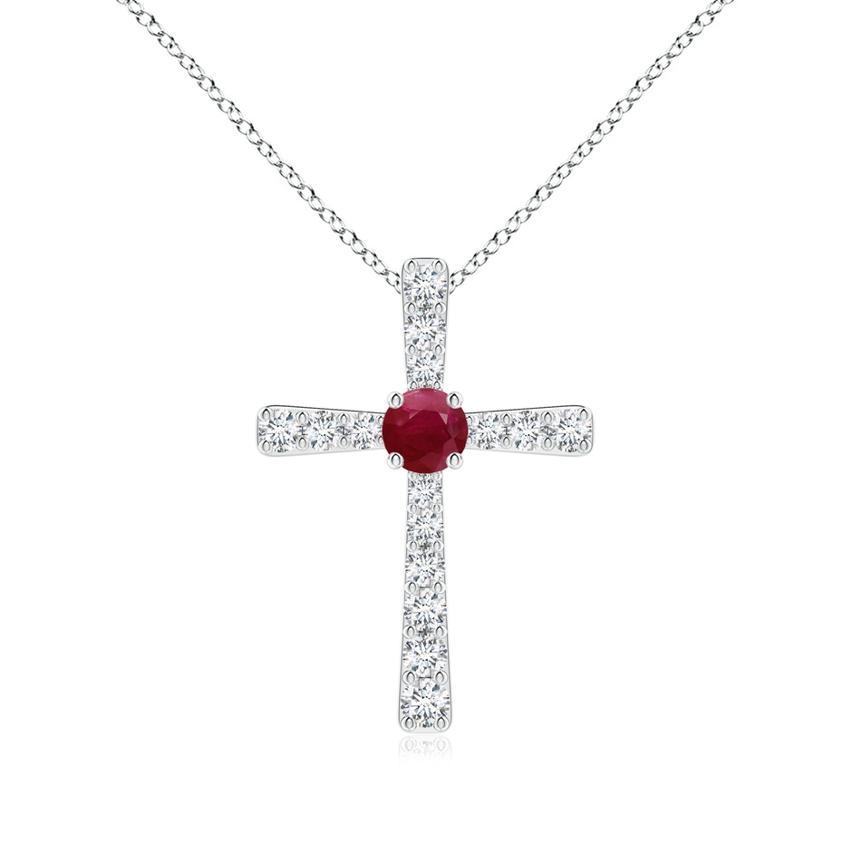 3.5mm A Ruby and Diamond Cross Pendant in White Gold 