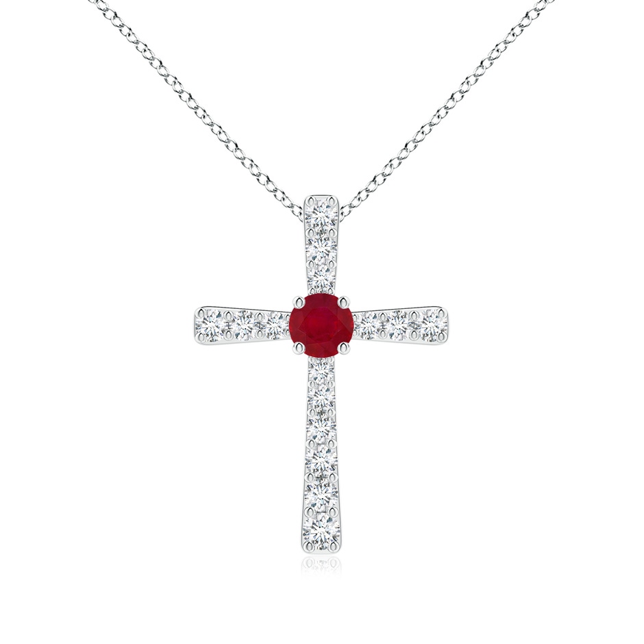 3.5mm AA Ruby and Diamond Cross Pendant in 18K White Gold 