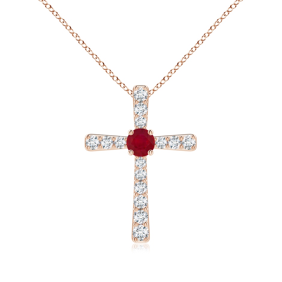 3.5mm AA Ruby and Diamond Cross Pendant in Rose Gold 