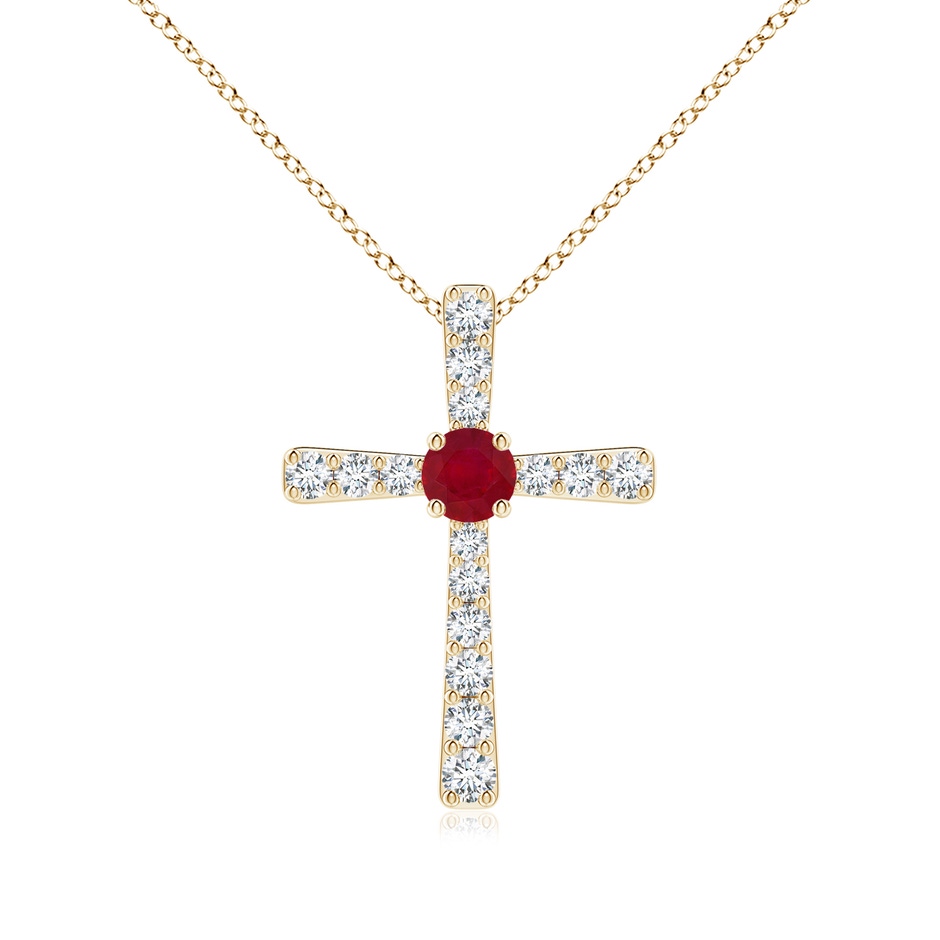 3.5mm AA Ruby and Diamond Cross Pendant in Yellow Gold 