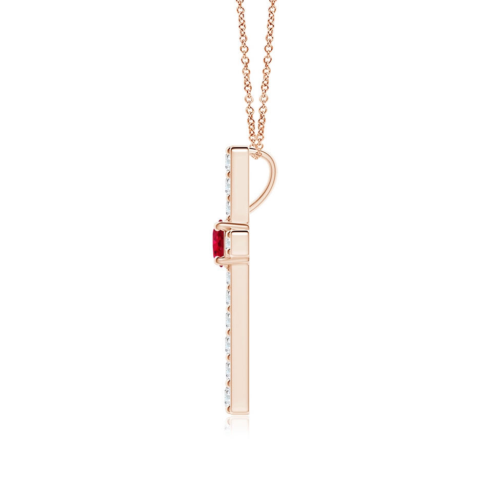 3.5mm AAA Ruby and Diamond Cross Pendant in 18K Rose Gold side 199
