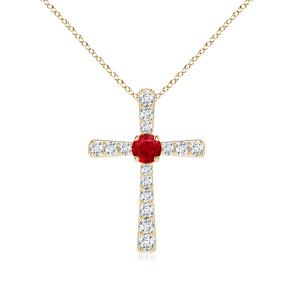 3.5mm AAA Ruby and Diamond Cross Pendant in Yellow Gold 