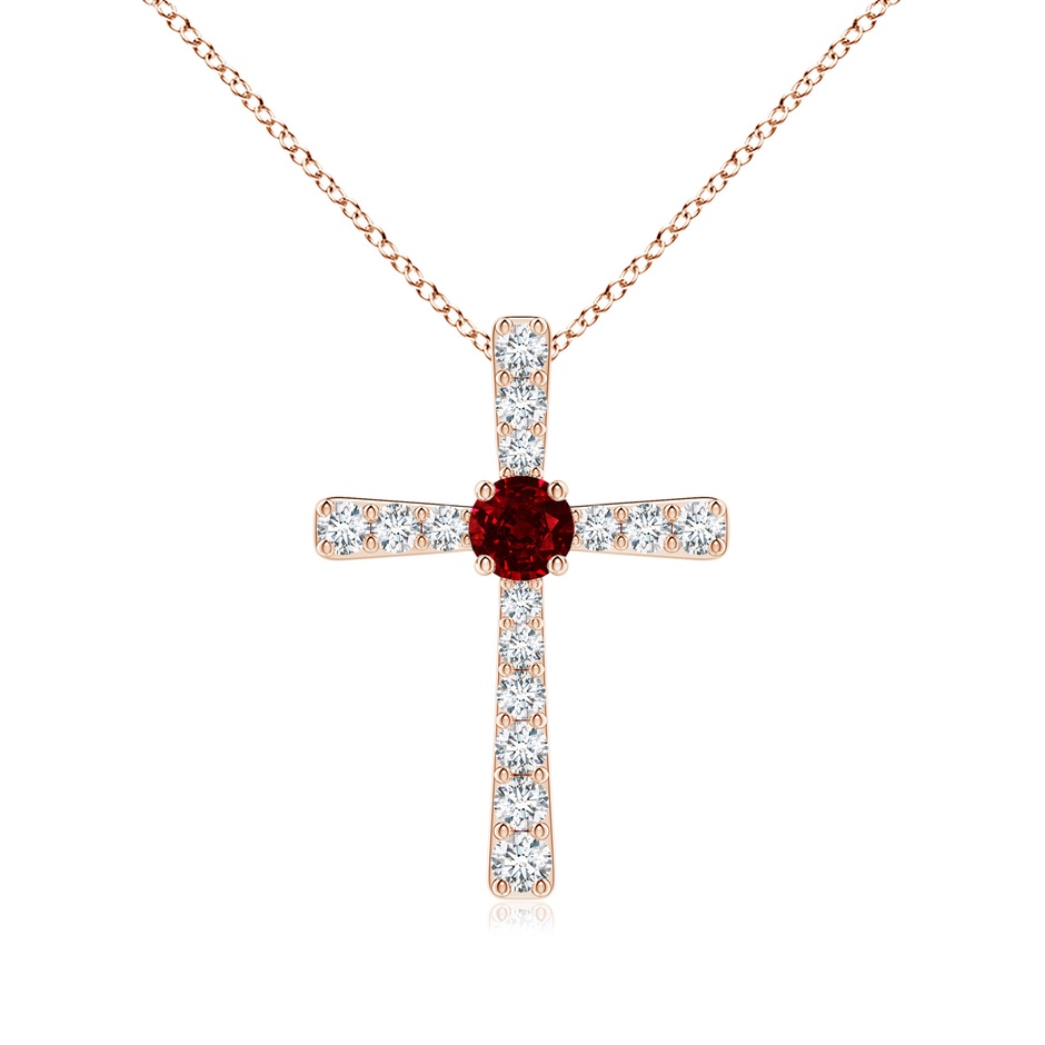 3.5mm AAAA Ruby and Diamond Cross Pendant in Rose Gold 