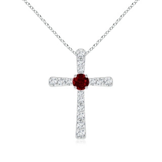 3.5mm AAAA Ruby and Diamond Cross Pendant in White Gold