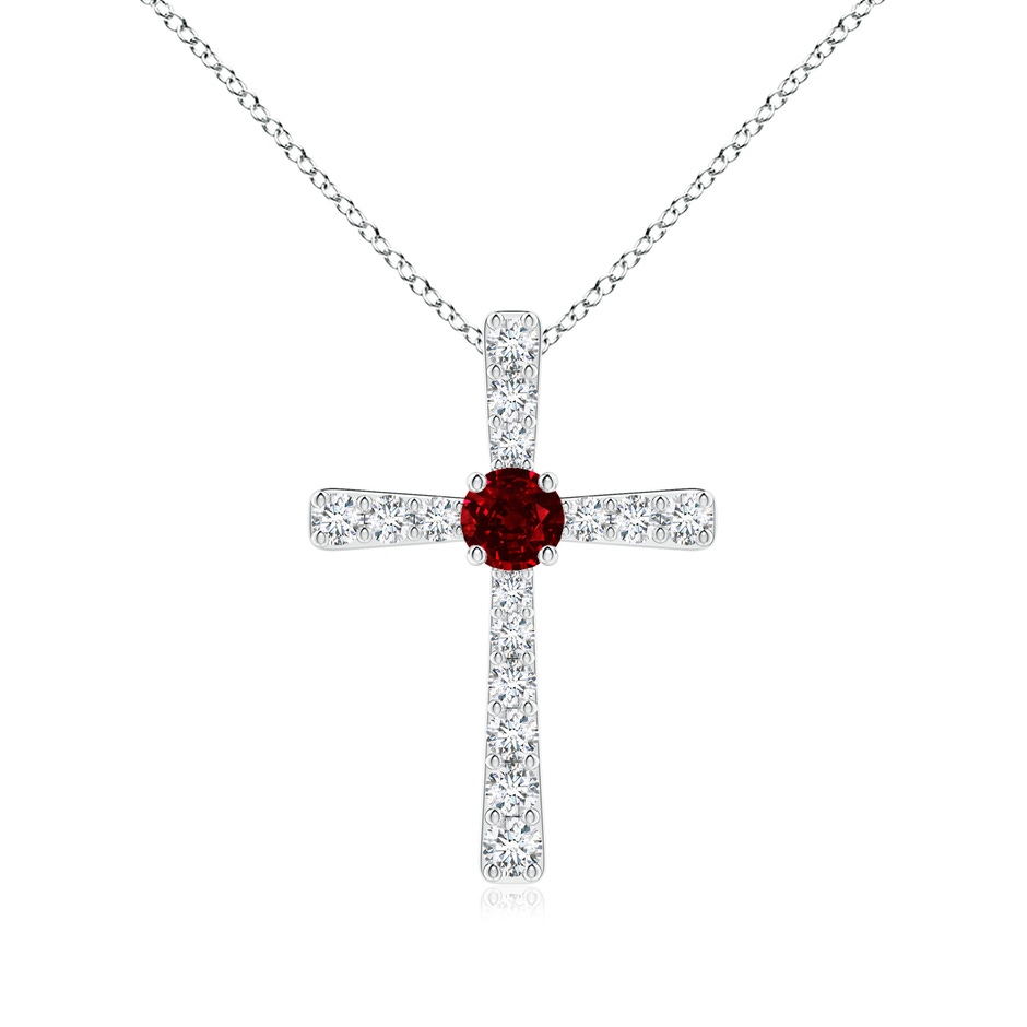 3.5mm AAAA Ruby and Diamond Cross Pendant in White Gold 