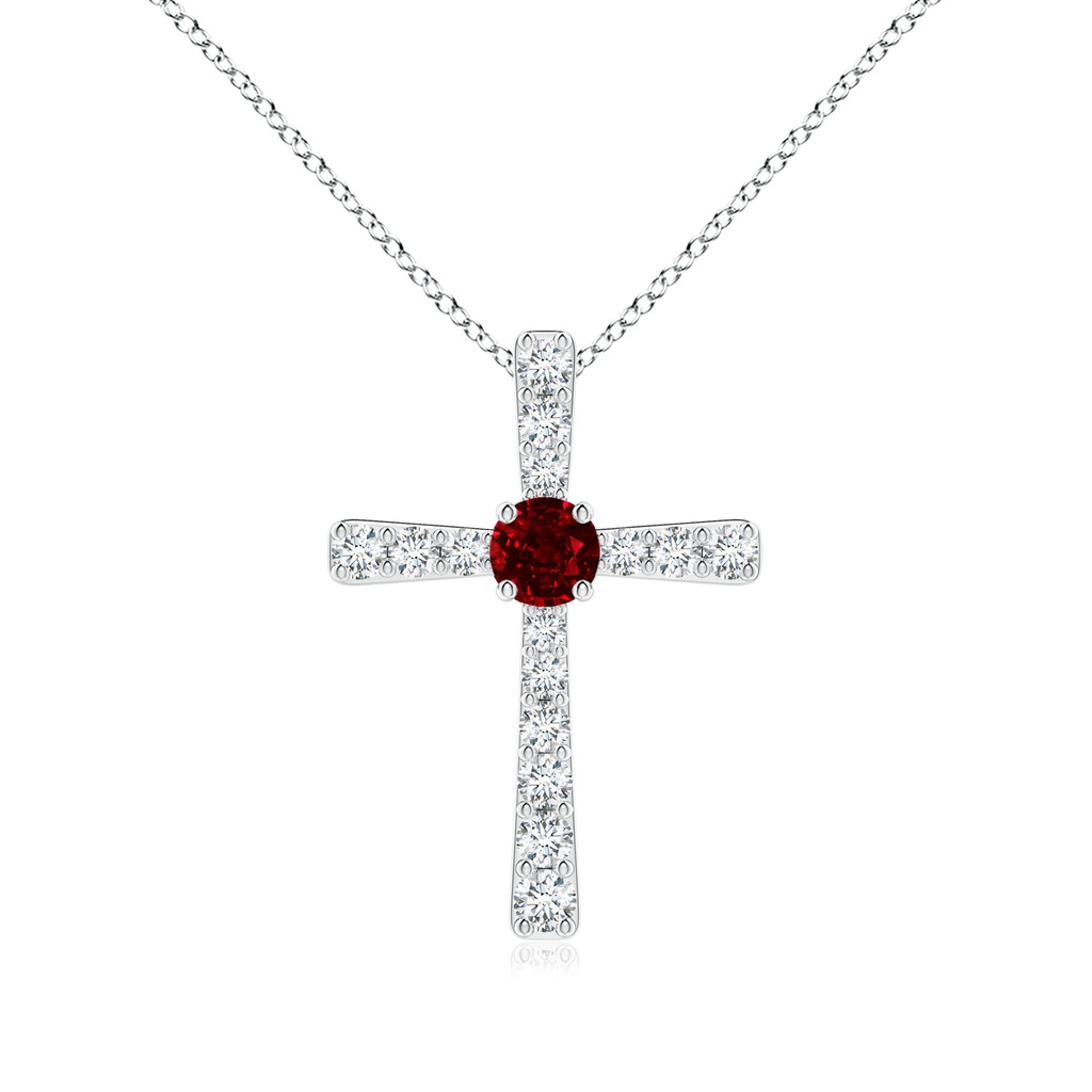 3.5mm AAAA Ruby and Diamond Cross Pendant in White Gold