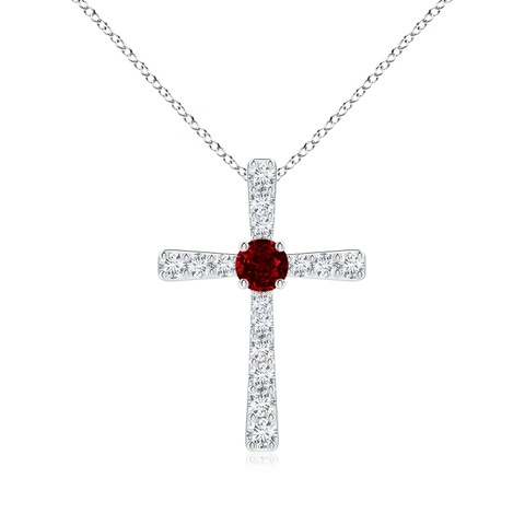 3.5mm AAAA Ruby and Diamond Cross Pendant in White Gold