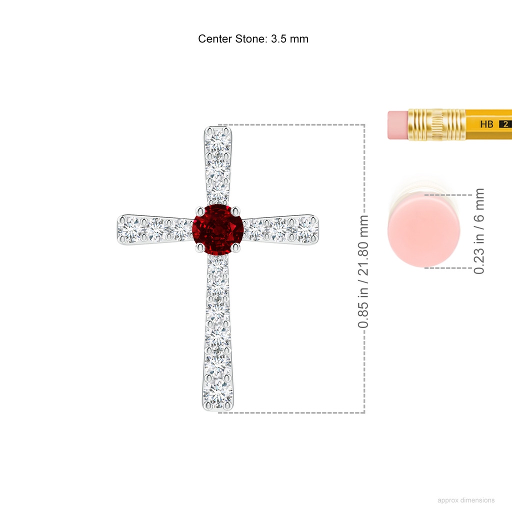 3.5mm AAAA Ruby and Diamond Cross Pendant in White Gold ruler
