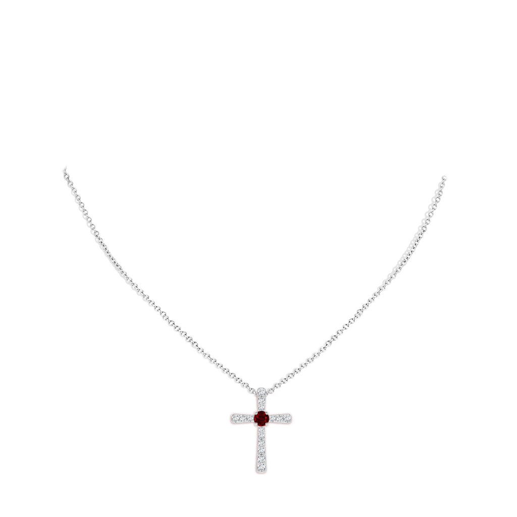 3.5mm AAAA Ruby and Diamond Cross Pendant in White Gold pen