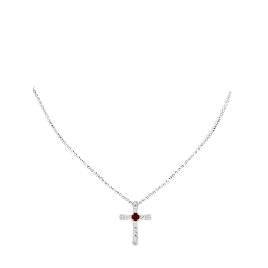 3.5mm AAAA Ruby and Diamond Cross Pendant in White Gold pen