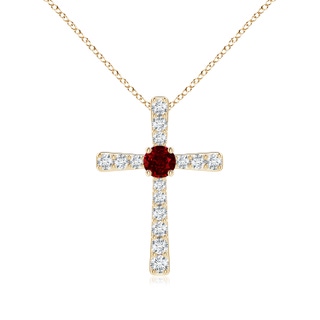 3.5mm AAAA Ruby and Diamond Cross Pendant in Yellow Gold