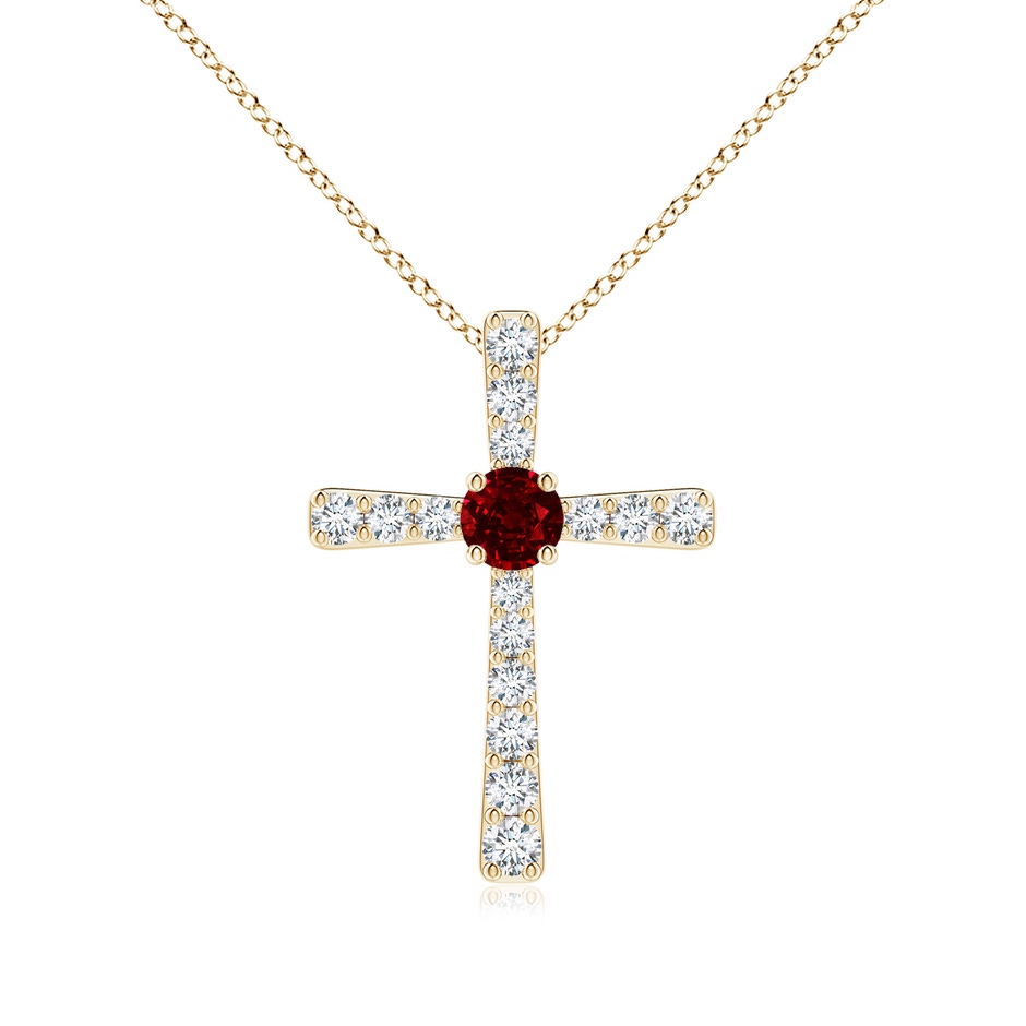 3.5mm AAAA Ruby and Diamond Cross Pendant in Yellow Gold 