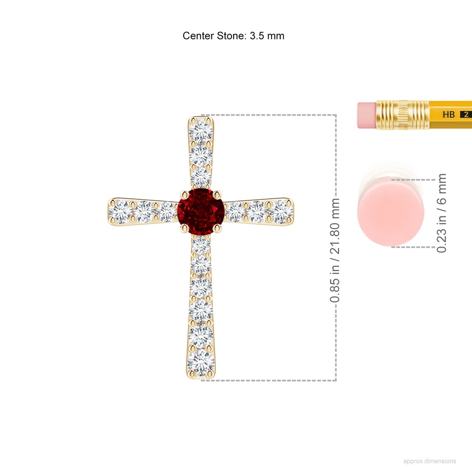 3.5mm AAAA Ruby and Diamond Cross Pendant in Yellow Gold ruler