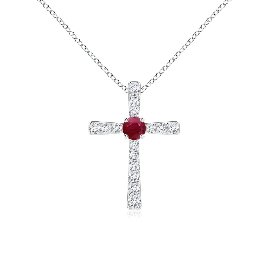 3mm A Ruby and Diamond Cross Pendant in 18K White Gold 