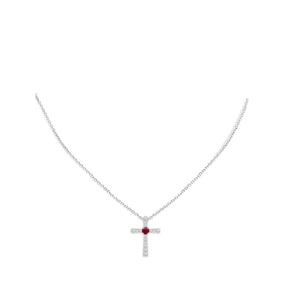 3mm A Ruby and Diamond Cross Pendant in 18K White Gold pen