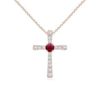 3mm A Ruby and Diamond Cross Pendant in 9K Rose Gold