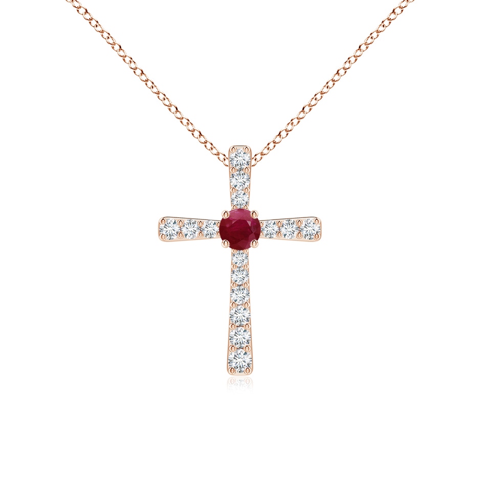 3mm A Ruby and Diamond Cross Pendant in Rose Gold 